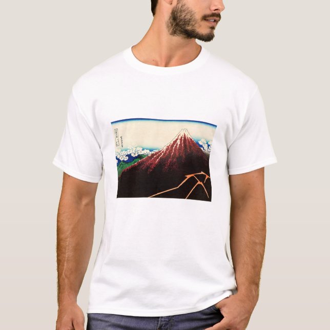 Camiseta Katsushika Hokusai - Relâmpagos abaixo do cume (Frente)