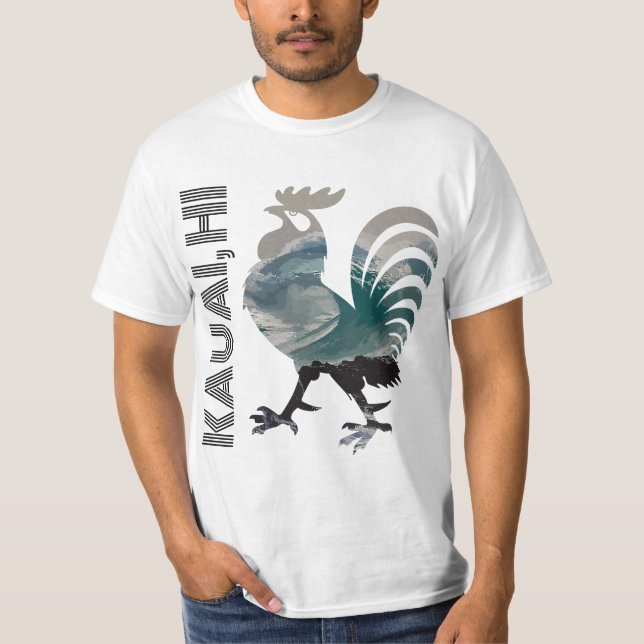 Camiseta Kauai Chicken Rooster Hawaii Surf Wave  (Frente)