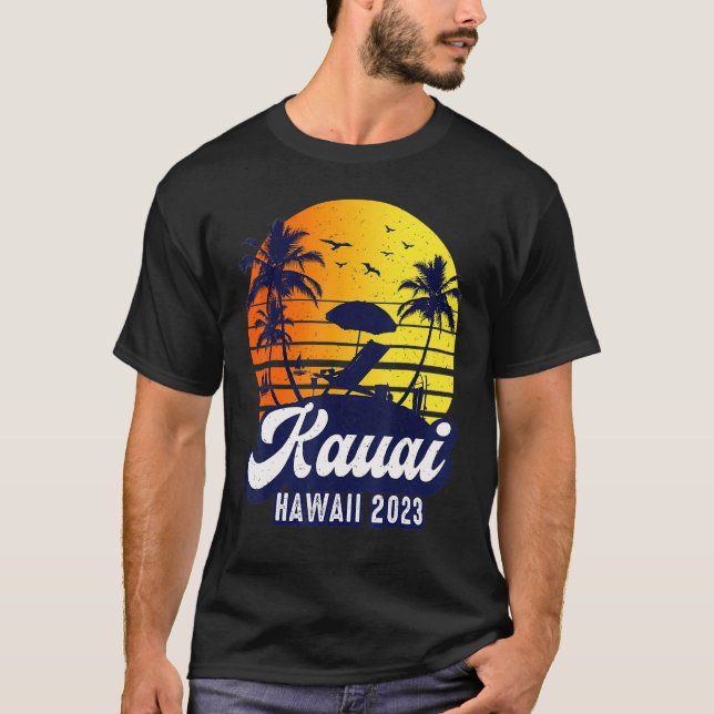 Camiseta Kauai Hawaii 2023 Hawaiian Sunset Beach Retro (Frente)
