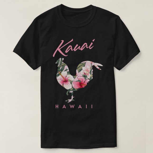 Camiseta Kauai Hawaii Flower Hibiscus Rooster Lover Souveni (Frente do Design)