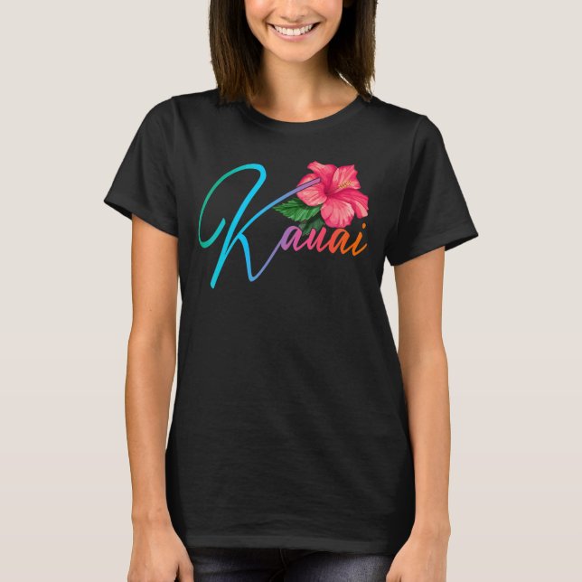 Camiseta Kauai Hawaiian Hibiscus Flowers Hawaii Beach Luau (Frente)