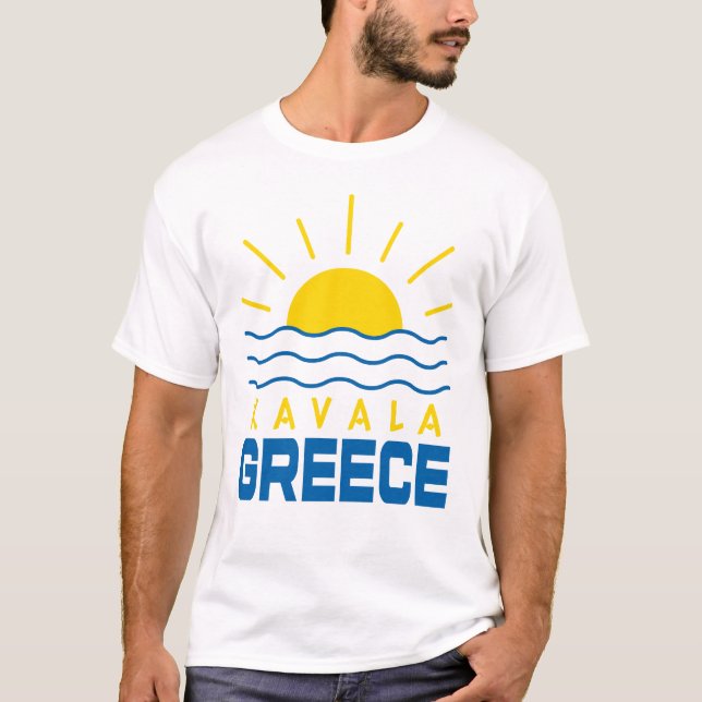 Camiseta Kavala Grécia Sol e Mar Branco Masculino (Frente)
