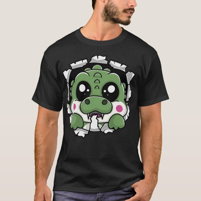 Camiseta Kawaii Alligator mascando (Frente)