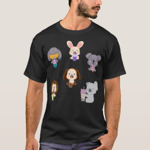 Camiseta Kawaii Animal Boba Tea Cute Elephat Rabbit Koala