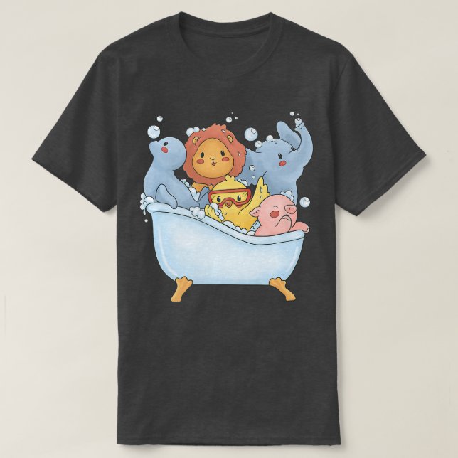 Camiseta Kawaii Animals Seal, Lion, Pig, Duck, Elephant Bat (Frente do Design)