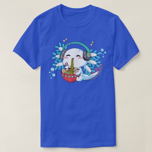 Camiseta Kawaii Anime Axolotl Ramen Noodle Ensina Meninas M (Frente do Design)
