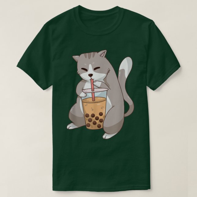 Camiseta Kawaii Anime Cat Boba Tea Cute Kitten Cat Neko Bub (Frente do Design)
