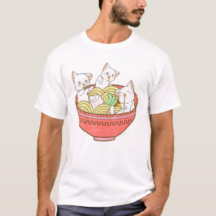 Camiseta Kawaii Anime Cat Ramen Japonês Noodles - Kitten V
