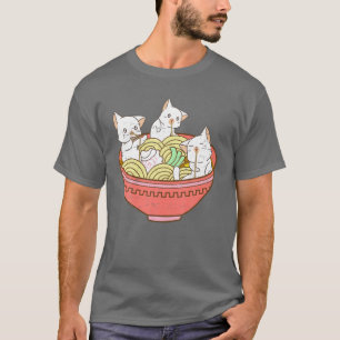 Camiseta Kawaii Anime Cat Ramen Japonês Noodles - Kitten V