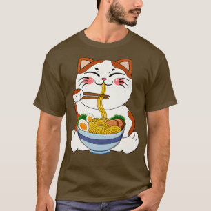 Camiseta Kawaii Anime Cat Ramen Noodle Mulheres Homens Adol