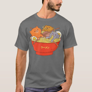 Camiseta Kawaii Anime Cat Shirt Japonês Ramen Noodles Gift