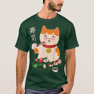 Camiseta Kawaii Anime Cats Vintage Japonês Sushi Lover 