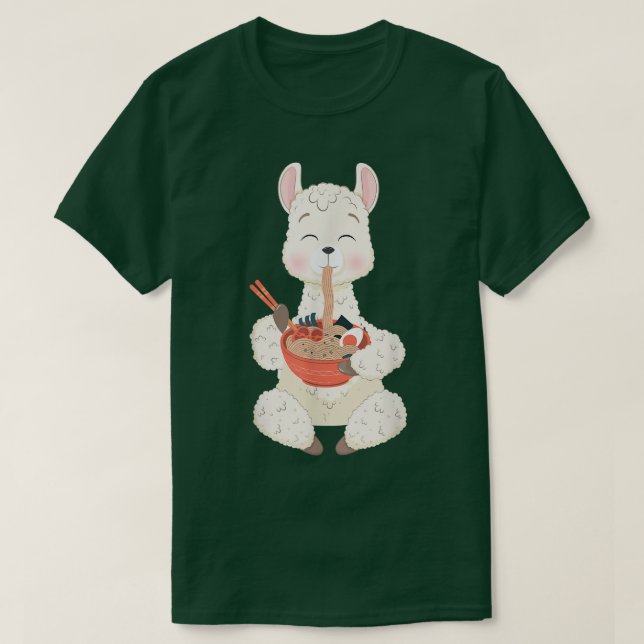 Camiseta Kawaii Anime Cute Llama Eating Ramen Japanese Nood (Frente do Design)