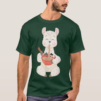 Camiseta Kawaii Anime Cute Llama Eating Ramen Japanese Nood