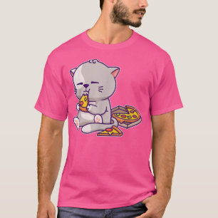 Camiseta Kawaii Anime Gato Comendo Pizza Gatinho Gato Gatin