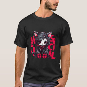 Camiseta Kawaii Anime Gothic Cat Chibi Antisocial Hera Grun