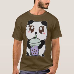 Camiseta Kawaii Anime Panda Bebendo Boba Tea Cute Bubble