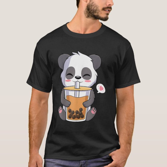 Camiseta Kawaii Anime Panda Otaku Japonês Bubble Boba Tea (Frente)