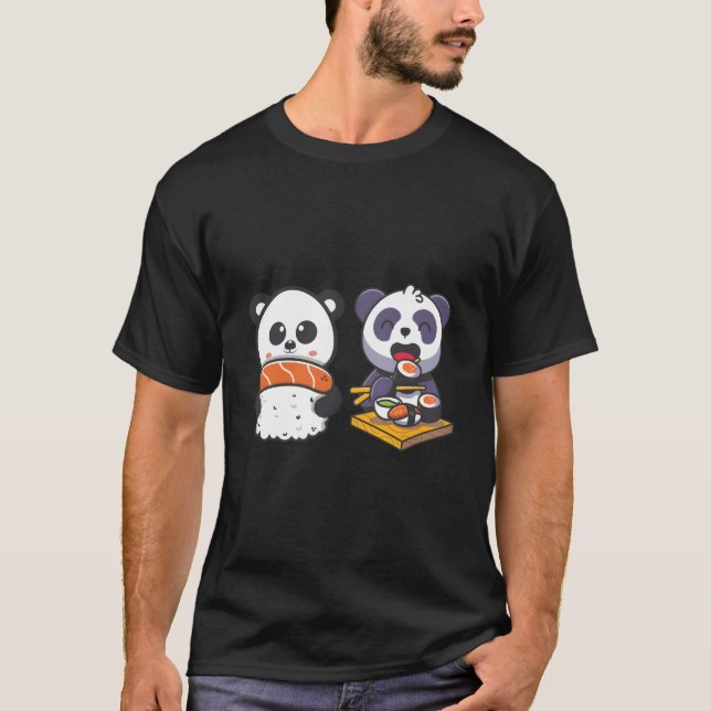 Camiseta Kawaii Anime Panda Sushi Japanese Nigiri Otaku (Frente)