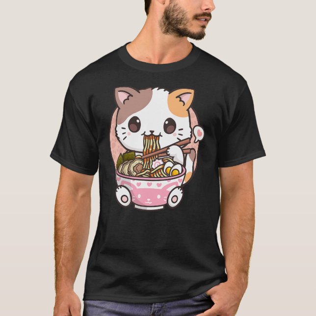 Camiseta Kawaii Anime Ramen Cat Neko (Frente)