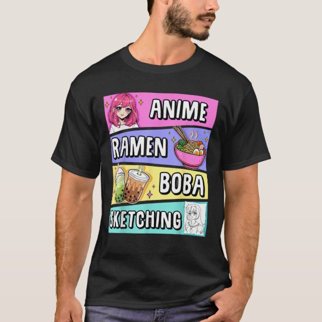 Camiseta Kawaii Anime Ramen Noodles Esbochando Boba Tea Jap (Frente)