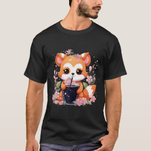 Camiseta Kawaii Anime Red Panda Bebe Boba Tea Bubble Cher