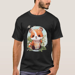Camiseta Kawaii Anime Red Panda Bebe Boba Tea Bubble Cher