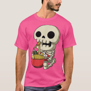 Camiseta Kawaii Anime Skeleton Halloween Asian Noodles Japa