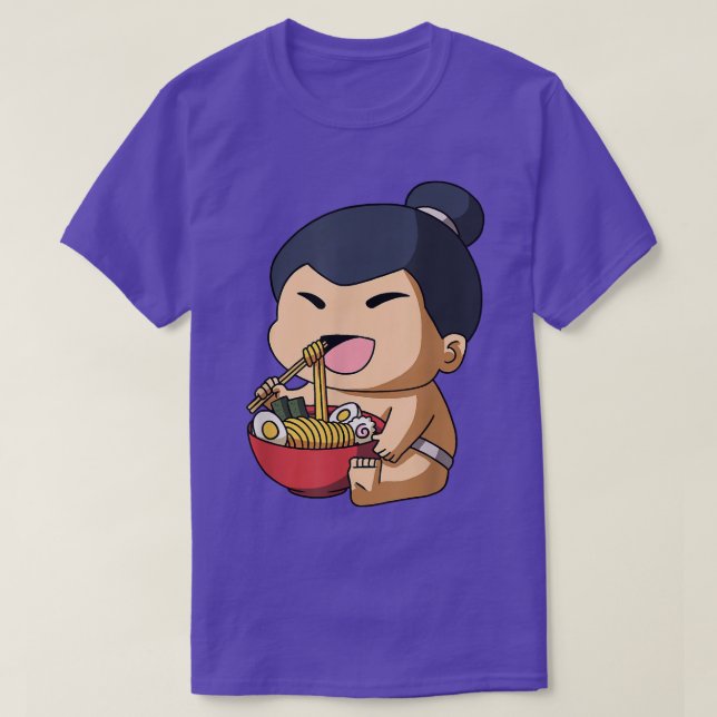 Camiseta Kawaii Anime Sumo Wrestler Asian Noodles Japonês (Frente do Design)