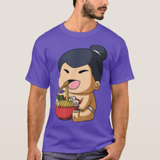 Camiseta Kawaii Anime Sumo Wrestler Asian Noodles Japonês