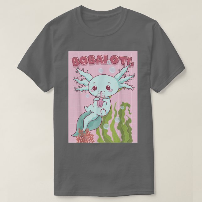 Camiseta Kawaii Axolotl Boba Bubble Tea Japonês (Frente do Design)