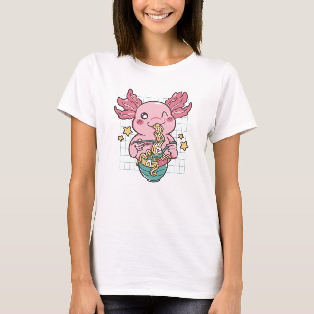Camiseta Kawaii Axolotl come Ramen (Frente)