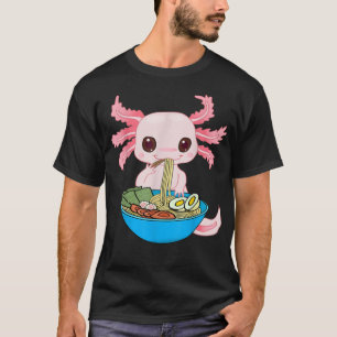 Camiseta Kawaii Axolotl Comendo Ramen Nodles Animes Criança