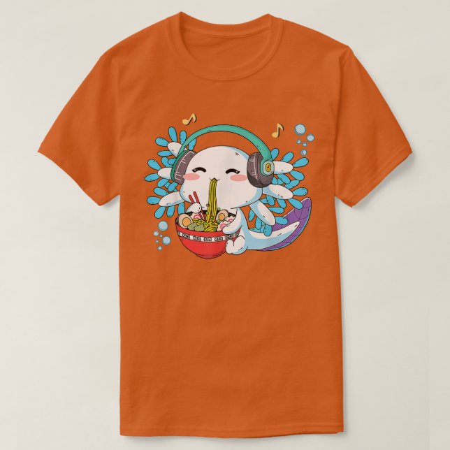 Camiseta Kawaii Axolotl Comendo Ramen Noodles Anime Kids Te (Frente do Design)