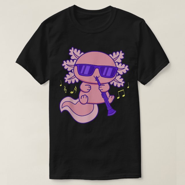 Camiseta Kawaii Axolotl, Cor-De-Rosa, Cinzento, Com Óculos  (Frente do Design)