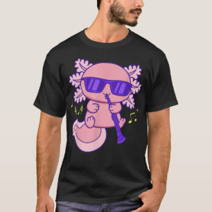 Camiseta Kawaii Axolotl, Cor-De-Rosa, Cinzento, Com Óculos 