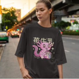 Camiseta Kawaii Axolotl E Leite De Morango