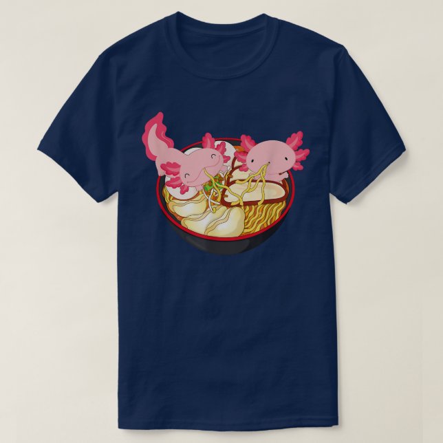Camiseta Kawaii Axolotl Eating Ramen Noodles Anime Kids Gir (Frente do Design)