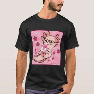 Camiseta Kawaii Axolotl Japonês Anime Strawberry milk Shak