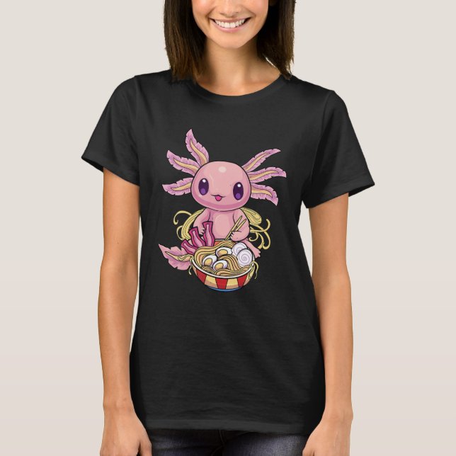 Camiseta Kawaii Axolotl Ramen Noodles Japonês Anime Otaku  (Frente)