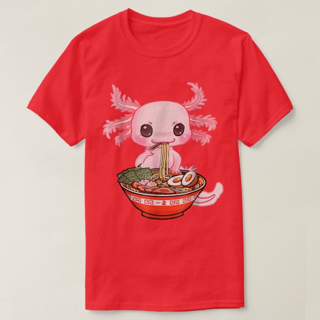 Camiseta Kawaii Axolotl Ramen Noodles Japonês Anime Otaku (Frente do Design)