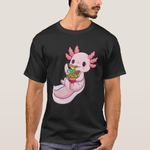 Camiseta Kawaii Axolotl Ramen Noodles Japonês Anime Otaku