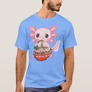 Camiseta Kawaii Axolotl Ramen Noodles Japonês Anime Otaku