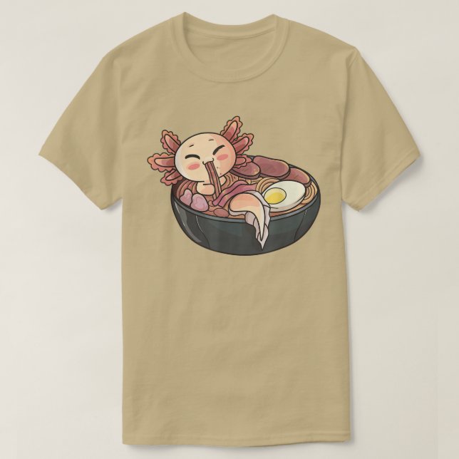 Camiseta Kawaii Axolotl Ramen Noodles Japonês Anime Otaku (Frente do Design)