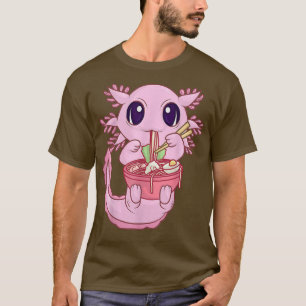 Camiseta Kawaii Axolotl Ramen Noodles Japonês Anime Otaku