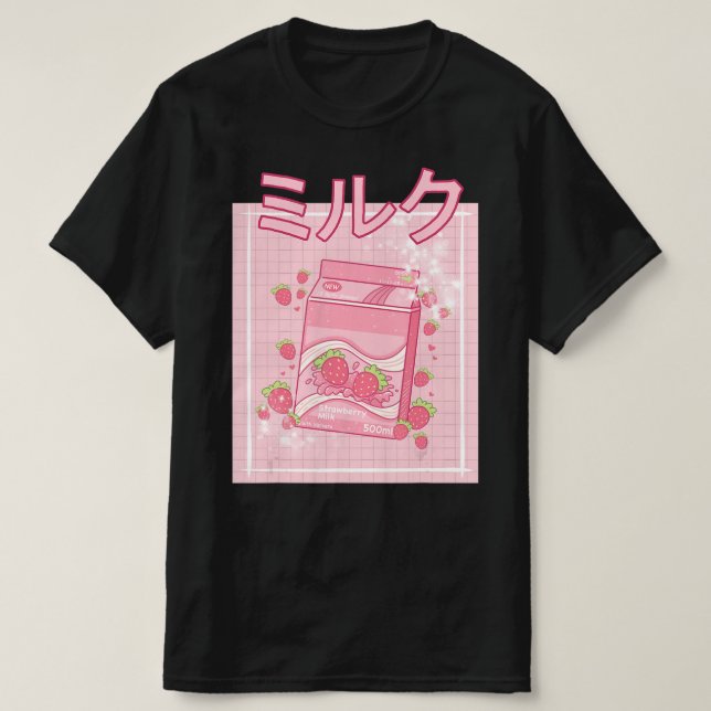Camiseta Kawaii Axolotl Strawberry Milk Shake Carton Japane (Frente do Design)