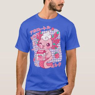 Camiseta Kawaii Axolotl Strawberry Milk Shake Repto Japonês