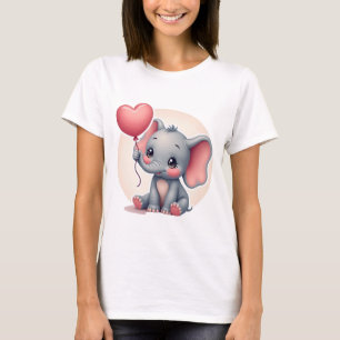 Camiseta Kawaii Baby Elephant com balão de coração