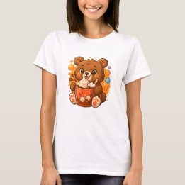 Camiseta Kawaii Bear Cub Hot Cocoa - Chocolate Bonito
