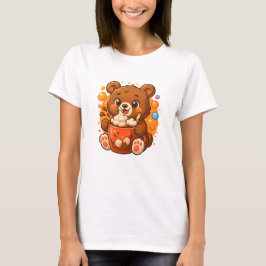 Camiseta Kawaii Bear Cub Hot Cocoa - Chocolate Bonito